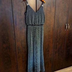 Floor length Calvin Klein black and metallic silver gown, size 8